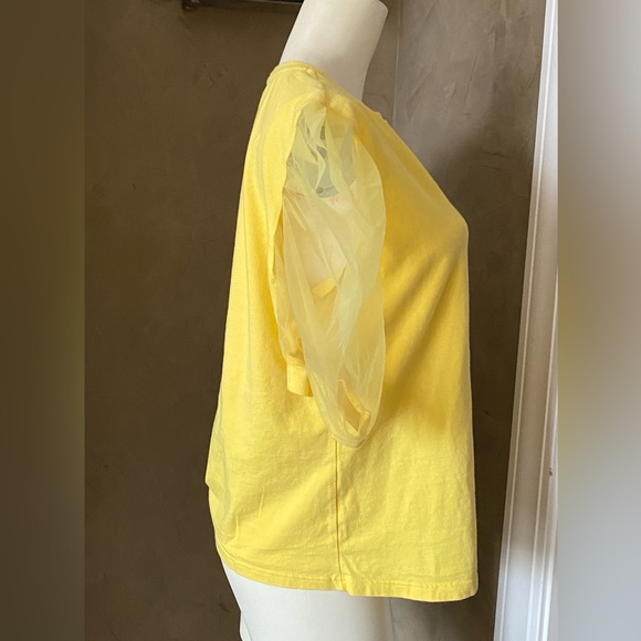 SHEIN Sheer Puff Sleeve Elegant Summer T Shirts Yellow Top, size M - Picture 4 of 14
